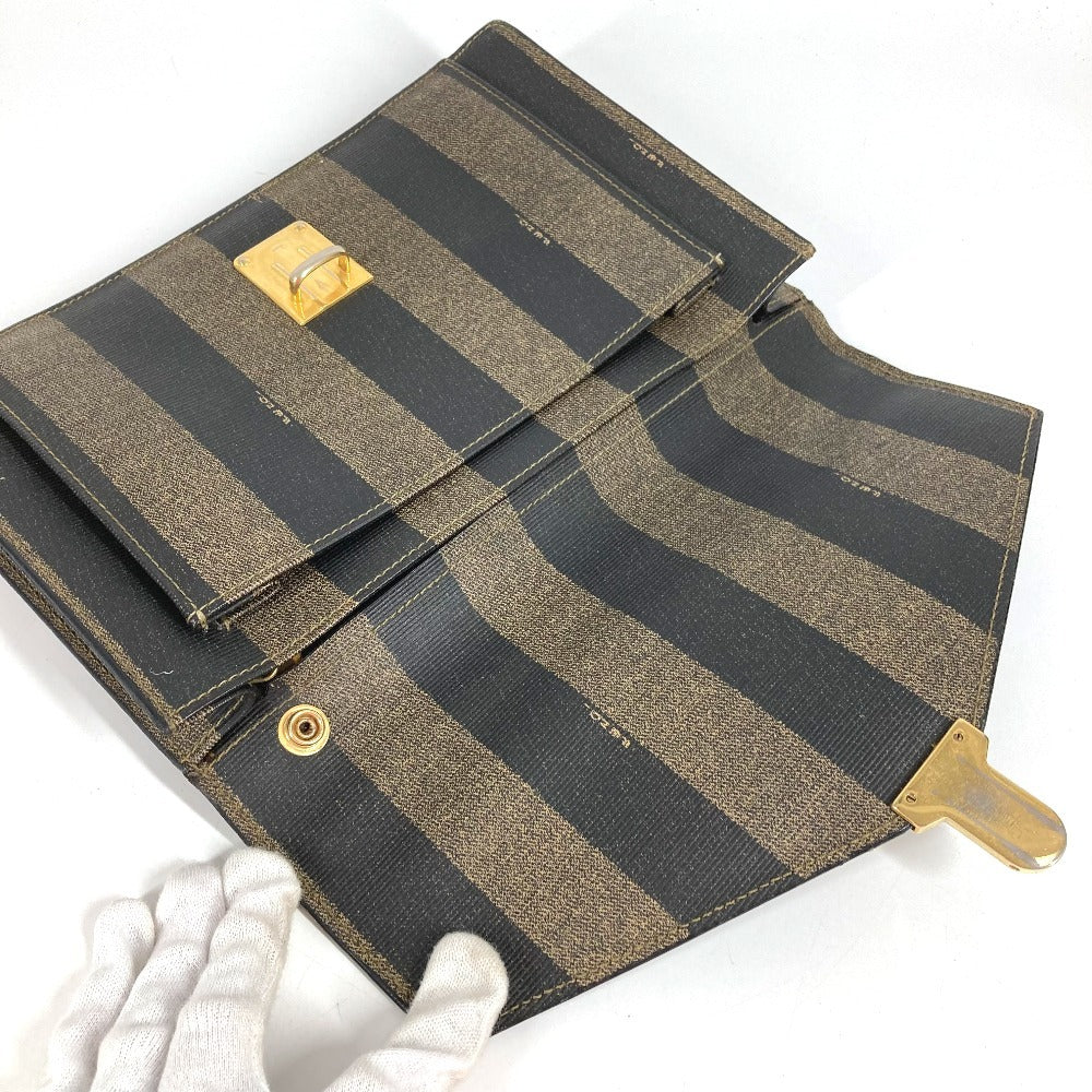 FENDI Vintage Pequin Document Bag Flap Second Bag Clutch Bag PVC/Leather Unisex Khaki