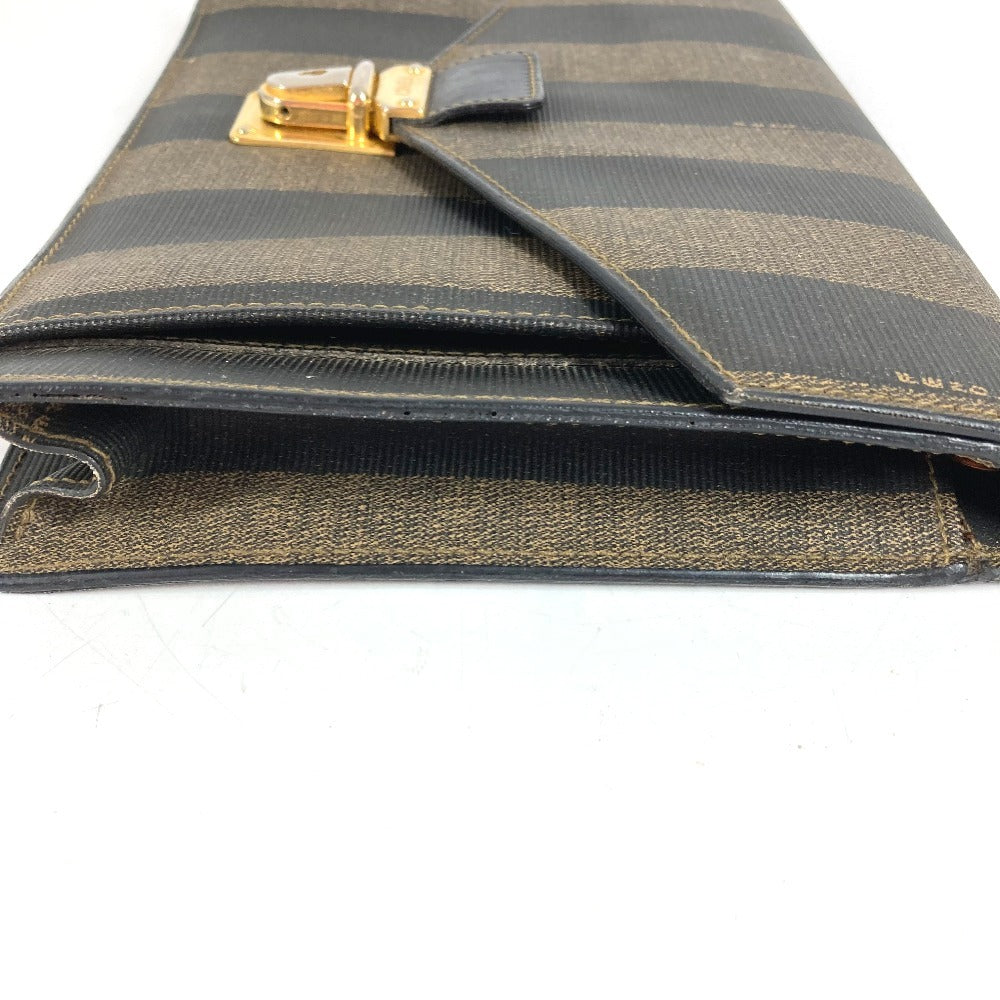 FENDI Vintage Pequin Document Bag Flap Second Bag Clutch Bag PVC/Leather Unisex Khaki