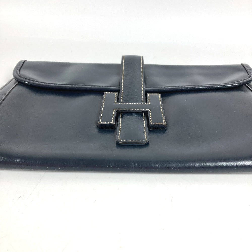HERMES H Logo Vintage Jige PM Jige PM Bag Document Bag Flap Clutch Bag Box Calf Unisex Navy