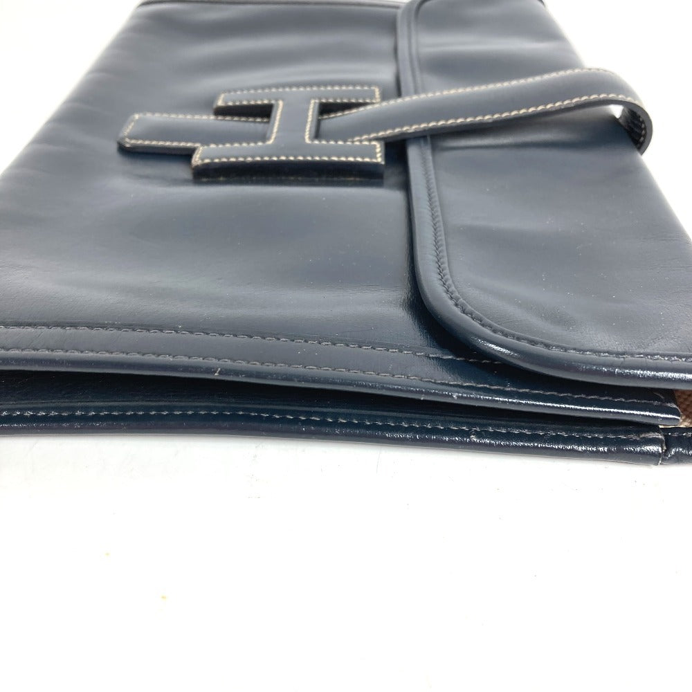 HERMES H Logo Vintage Jige PM Jige PM Bag Document Bag Flap Clutch Bag Box Calf Unisex Navy