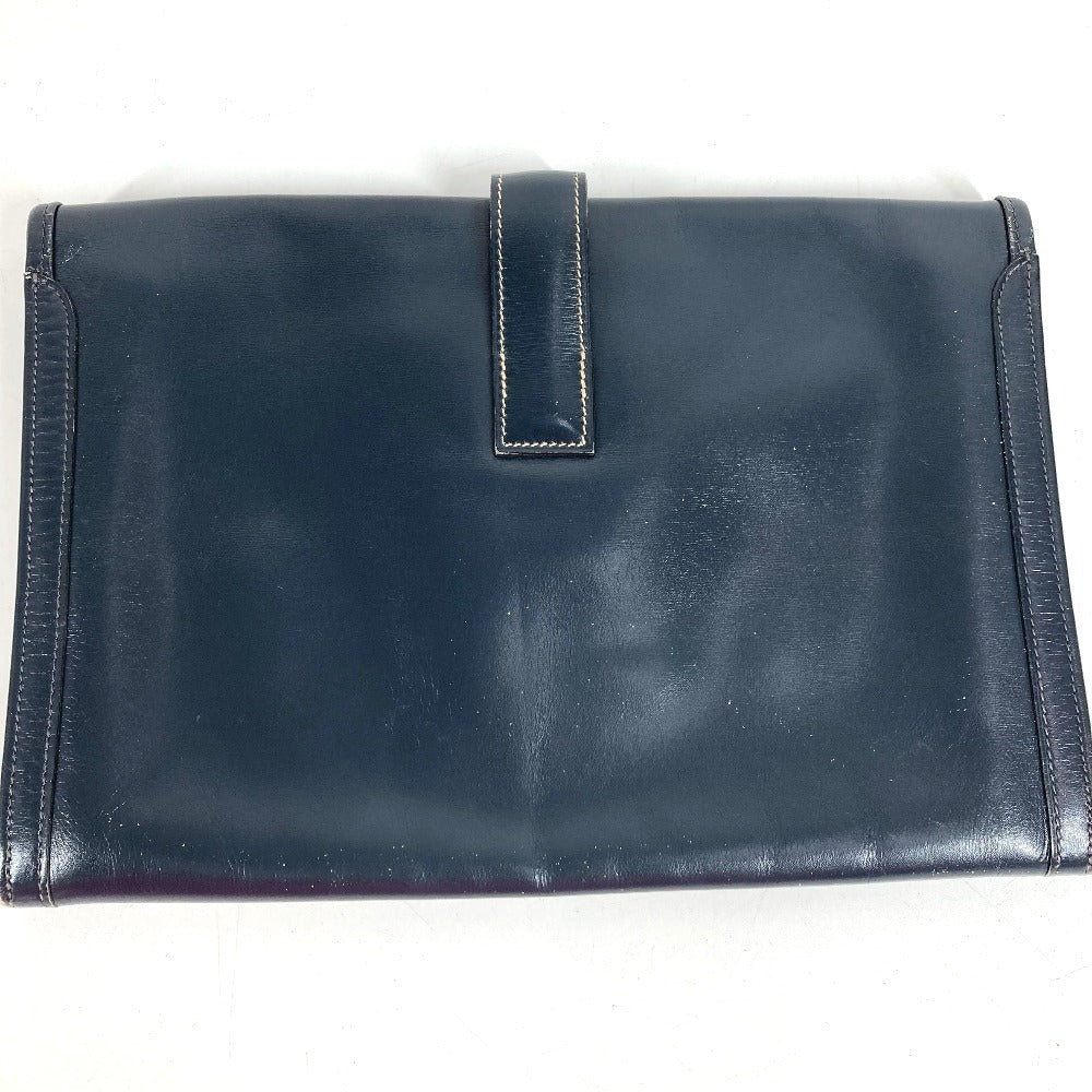 HERMES H Logo Vintage Jige PM Jige PM Bag Document Bag Flap Clutch Bag Box Calf Unisex Navy