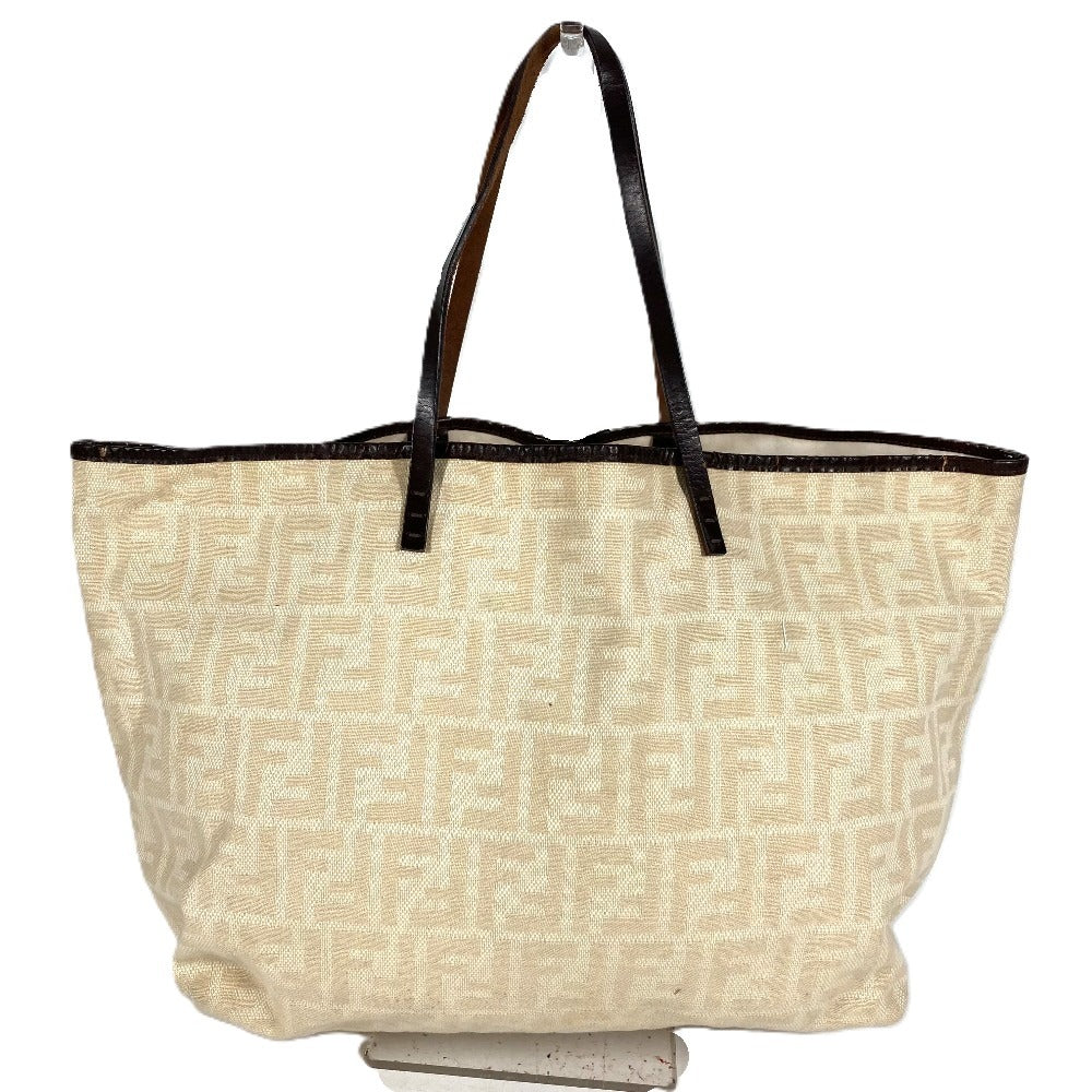 FENDI ヴィンテージ ズッカ ロゴ カバン トートバッグ 肩掛け ショルダーバッグ キャンバス/レザー ユニセックス ベージュ