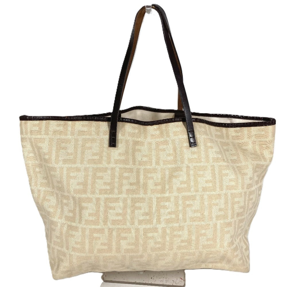 FENDI ヴィンテージ ズッカ ロゴ カバン トートバッグ 肩掛け ショルダーバッグ キャンバス/レザー ユニセックス ベージュ