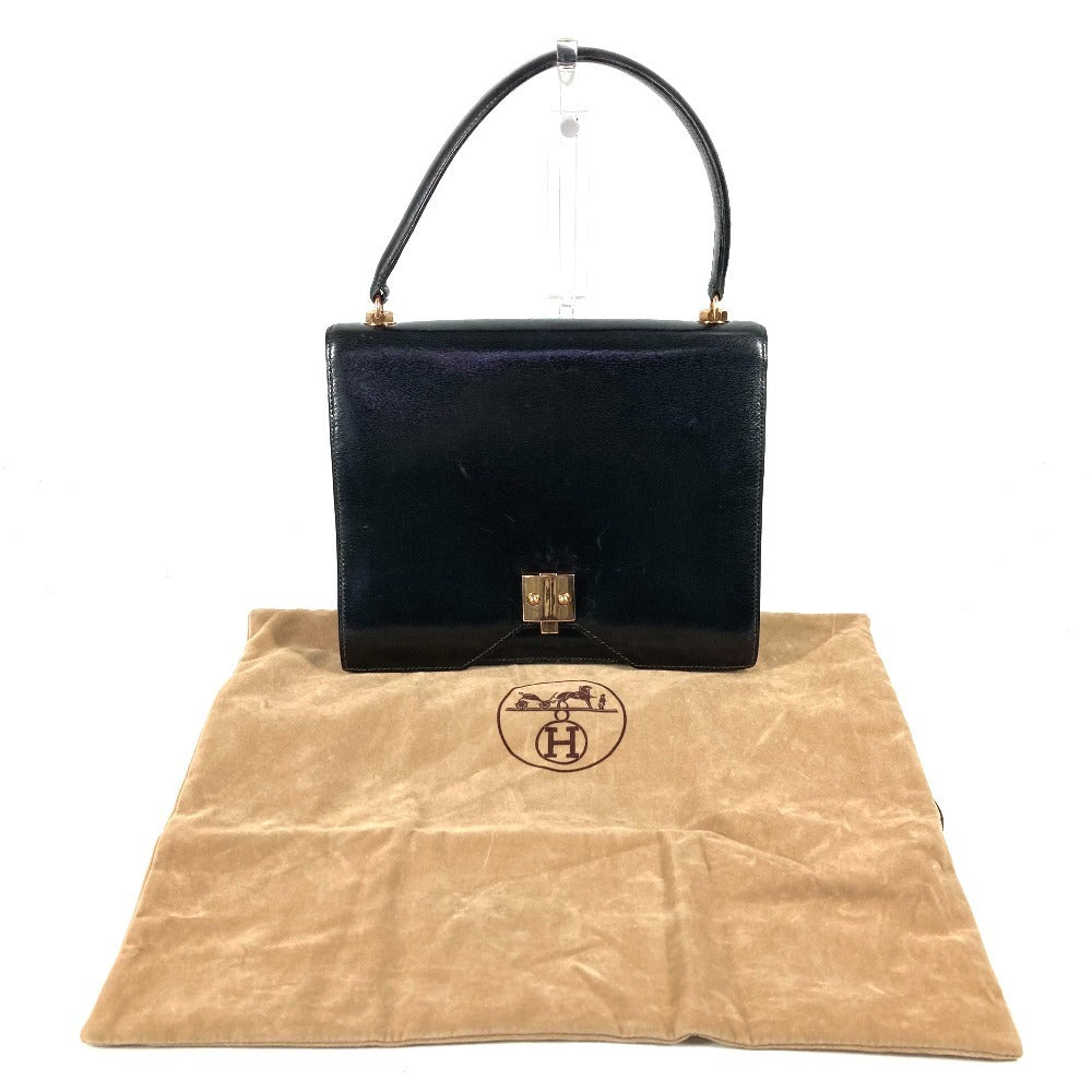 HERMES ヴィンテージ サック G8 カバン フラップ トートバッグ ハンドバッグ ボックスカーフ ユニセックス ブラック