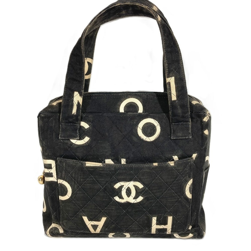 CHANEL ヴィンテージ 総柄 アイコン CC ココマーク ロゴ カバン トートバッグ ハンドバッグ キャンバス レディース ブラック