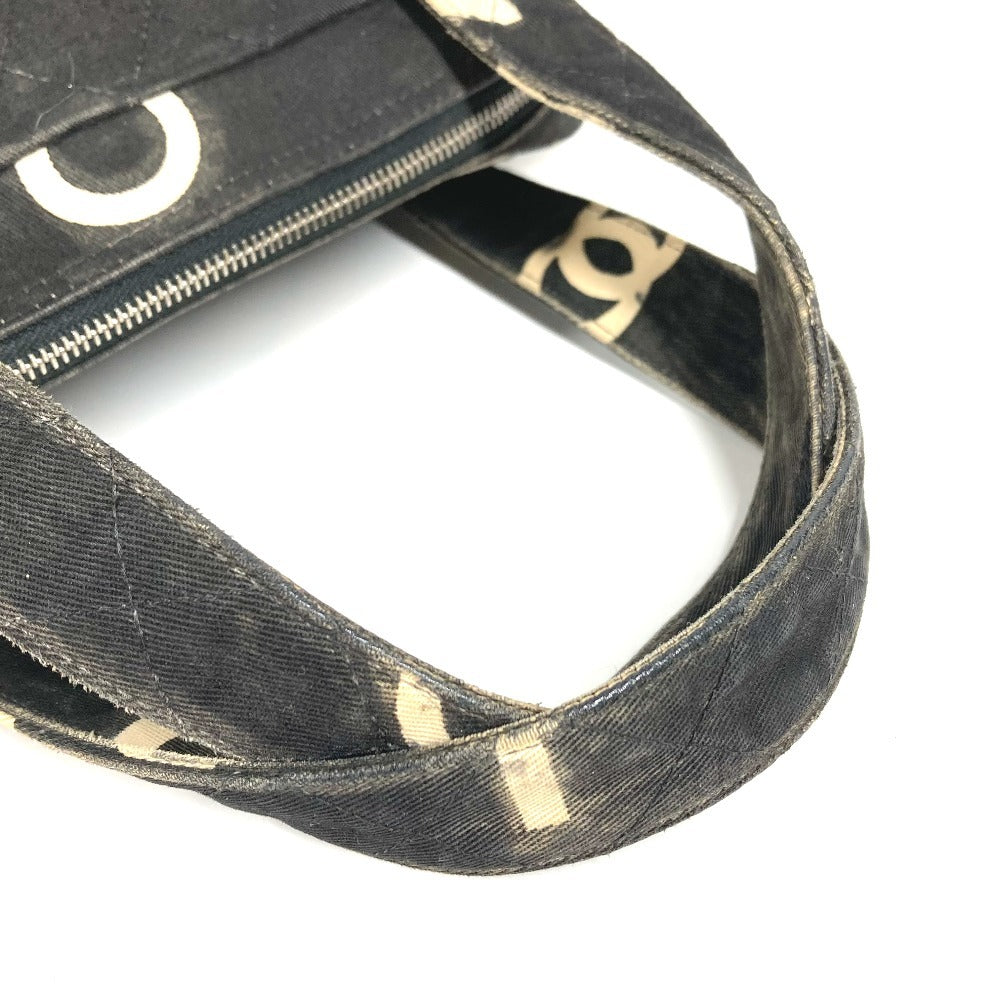 CHANEL ヴィンテージ 総柄 アイコン CC ココマーク ロゴ カバン トートバッグ ハンドバッグ キャンバス レディース ブラック