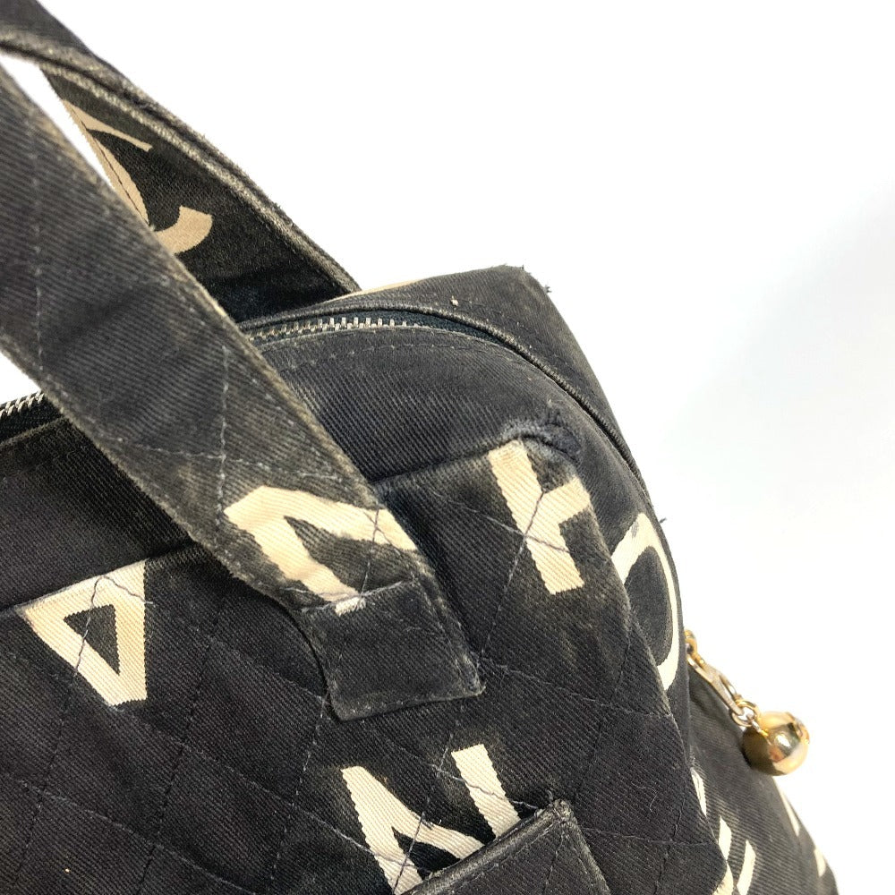 CHANEL ヴィンテージ 総柄 アイコン CC ココマーク ロゴ カバン トートバッグ ハンドバッグ キャンバス レディース ブラック