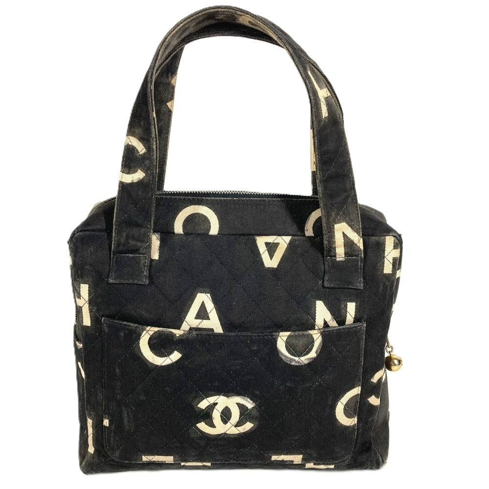 CHANEL ヴィンテージ 総柄 アイコン CC ココマーク ロゴ カバン トートバッグ ハンドバッグ キャンバス レディース ブラック