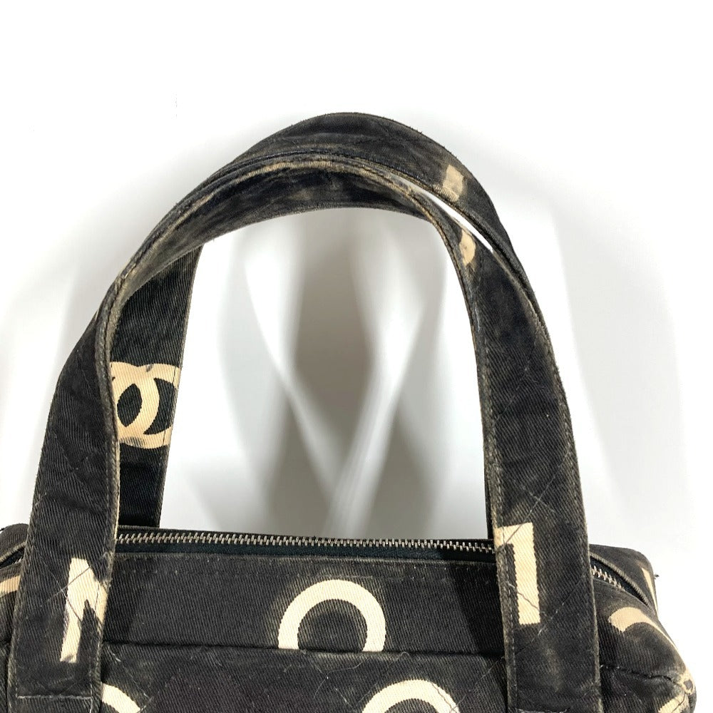 CHANEL ヴィンテージ 総柄 アイコン CC ココマーク ロゴ カバン トートバッグ ハンドバッグ キャンバス レディース ブラック