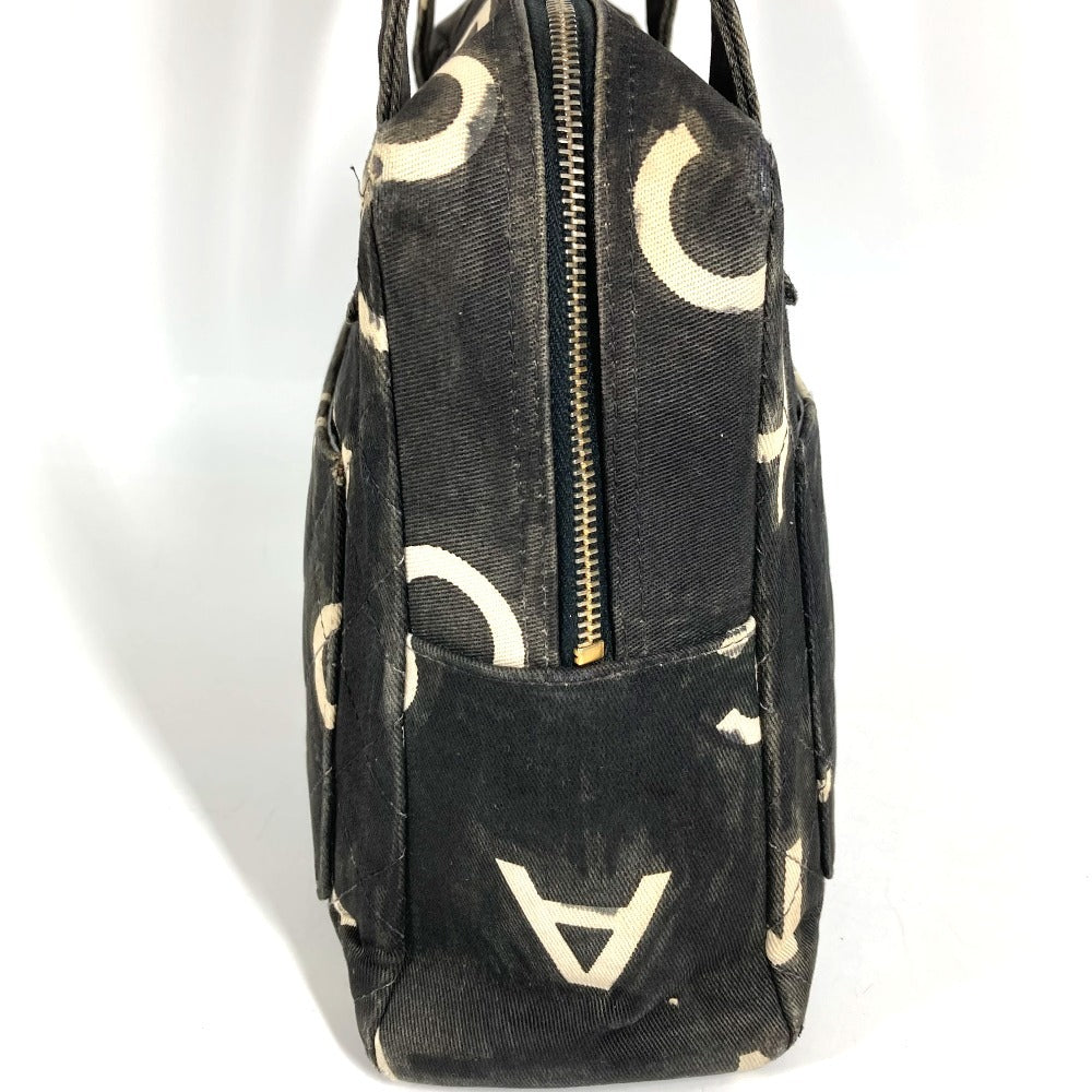CHANEL ヴィンテージ 総柄 アイコン CC ココマーク ロゴ カバン トートバッグ ハンドバッグ キャンバス レディース ブラック