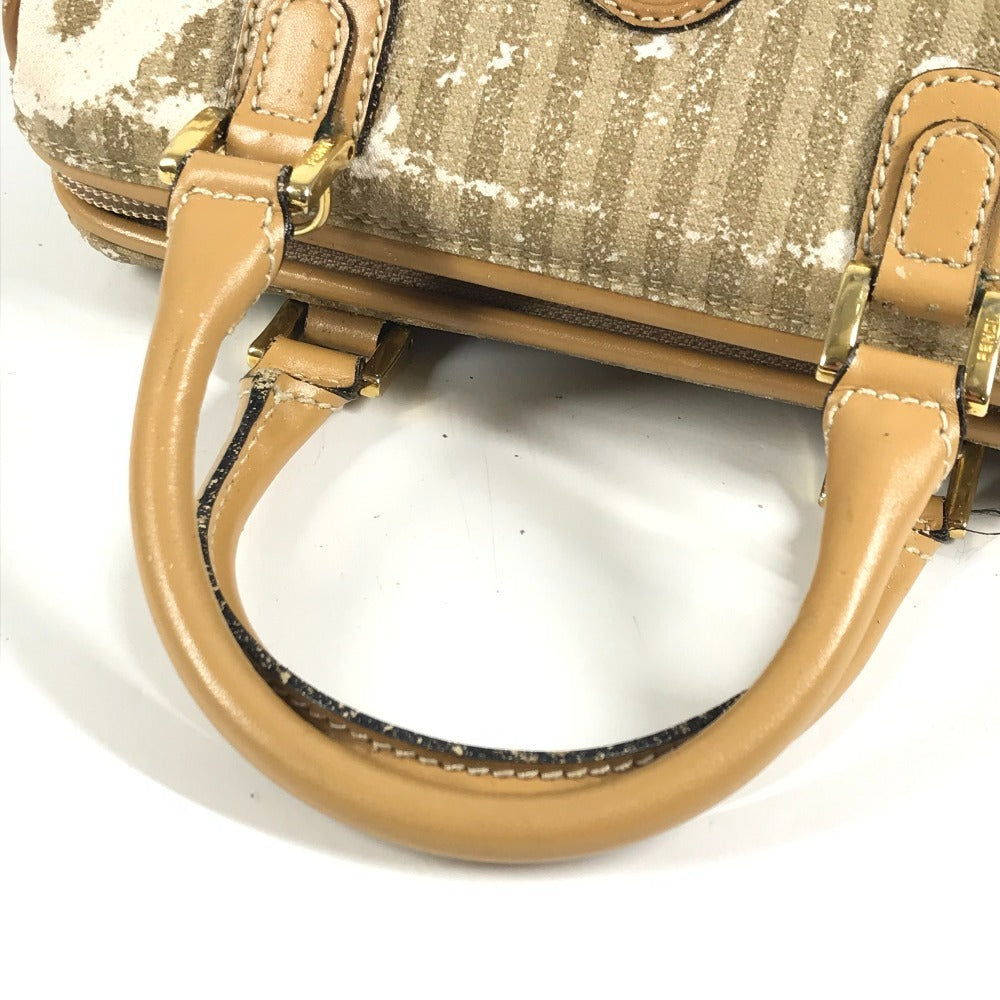 FENDI ヴィンテージ ロゴ ストライプ ペカン カバン 2WAYバッグ ショルダーバッグ 斜め掛け ミニボストンバッグ ハンドバッグ レザー/キャンバス ユニセックス ベージュ