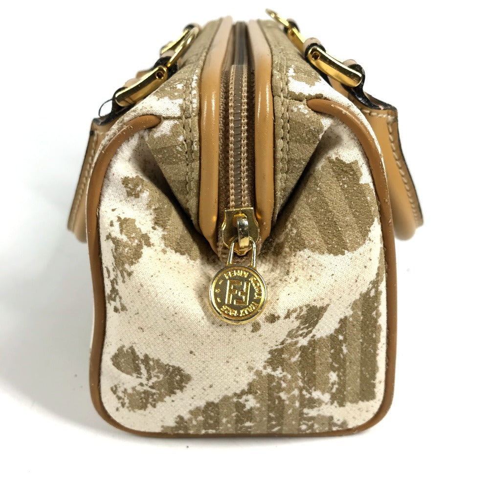 FENDI ヴィンテージ ロゴ ストライプ ペカン カバン 2WAYバッグ ショルダーバッグ 斜め掛け ミニボストンバッグ ハンドバッグ レザー/キャンバス ユニセックス ベージュ