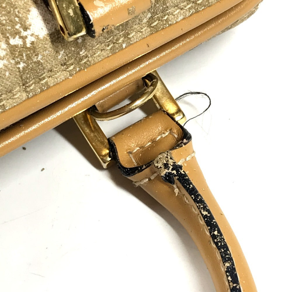 FENDI ヴィンテージ ロゴ ストライプ ペカン カバン 2WAYバッグ ショルダーバッグ 斜め掛け ミニボストンバッグ ハンドバッグ レザー/キャンバス ユニセックス ベージュ