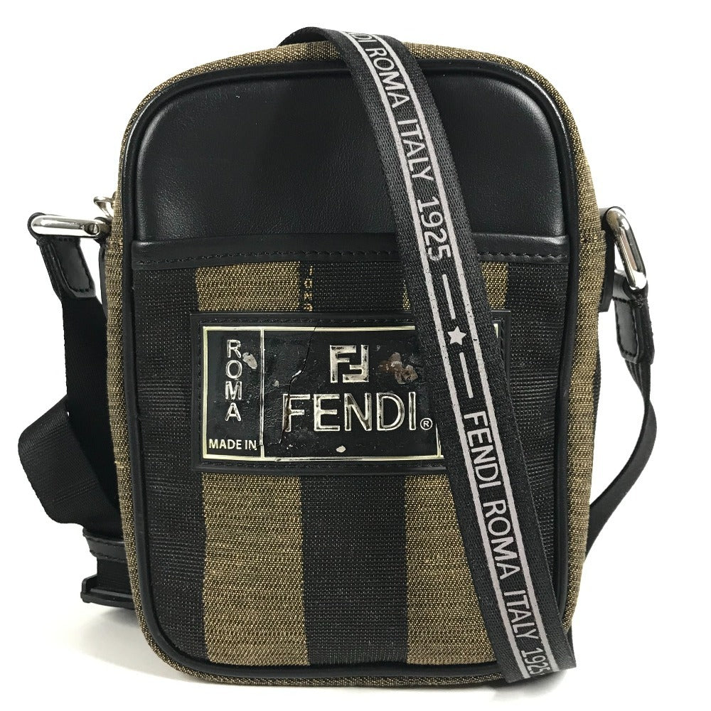 FENDI 7VA456 ロゴ ペカン ポシェット 斜め掛け カバン バック ショルダーバッグ レザー/キャンバス ユニセックス ブラック
