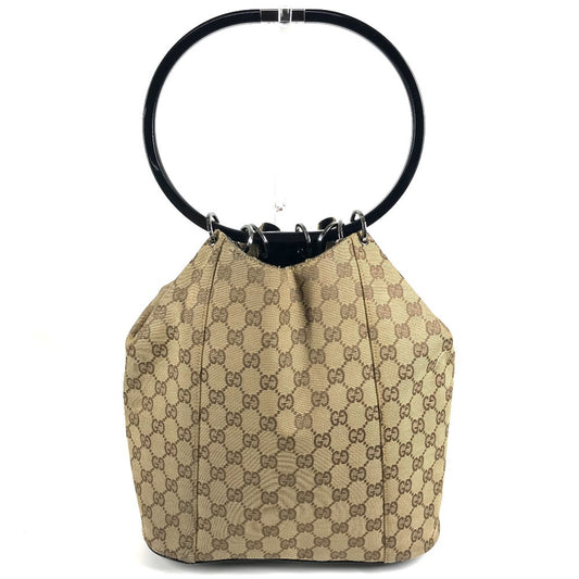 GUCCI 001 3738 GG ロゴ プラスチック ラウンド ハンドル 肩掛け カバン 巾着 巾着バッグ ハンドバッグ ショルダーバッグ GGキャンバス/レザー ユニセックス ベージュ