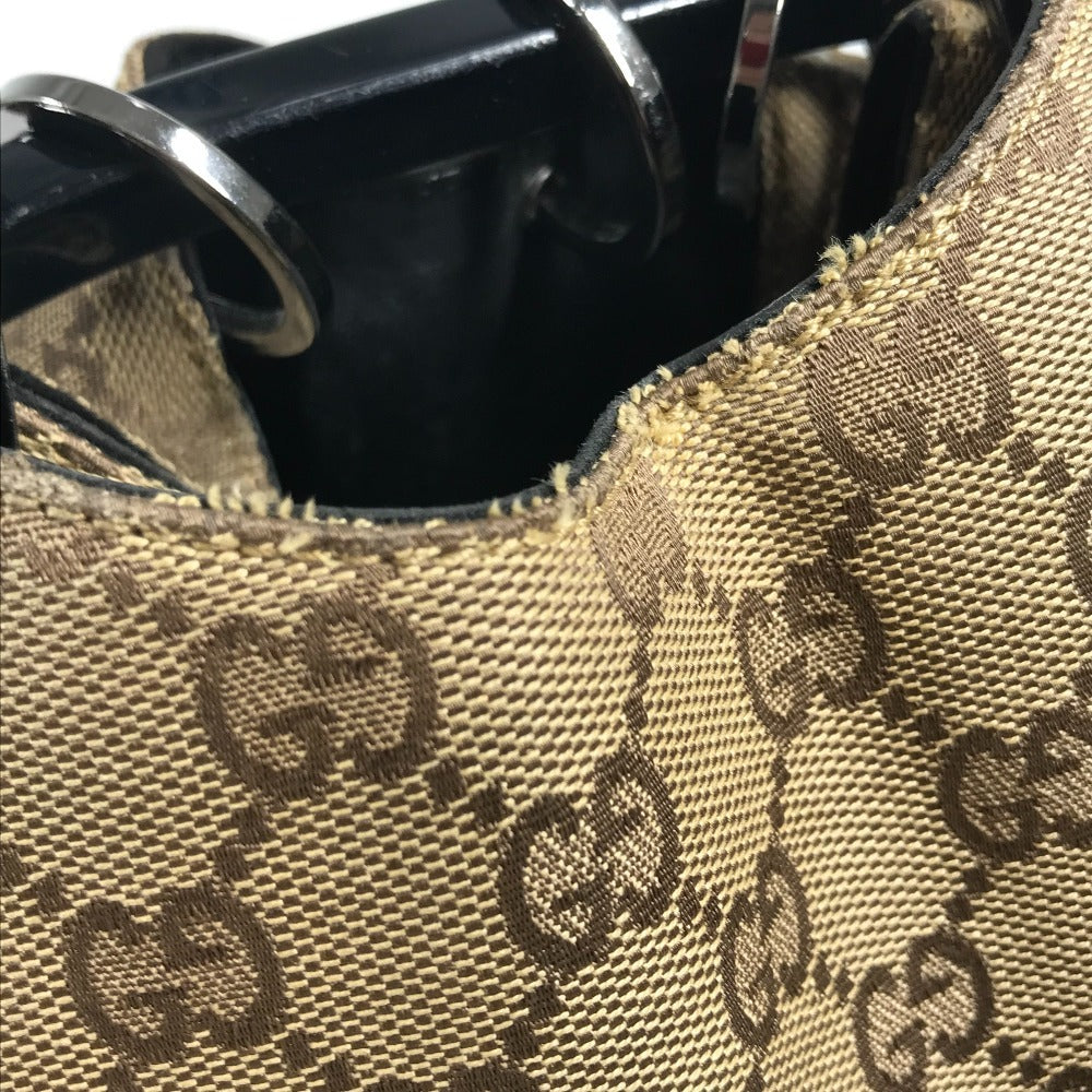 GUCCI 001 3738 GG ロゴ プラスチック ラウンド ハンドル 肩掛け カバン 巾着 巾着バッグ ハンドバッグ ショルダーバッグ GGキャンバス/レザー ユニセックス ベージュ