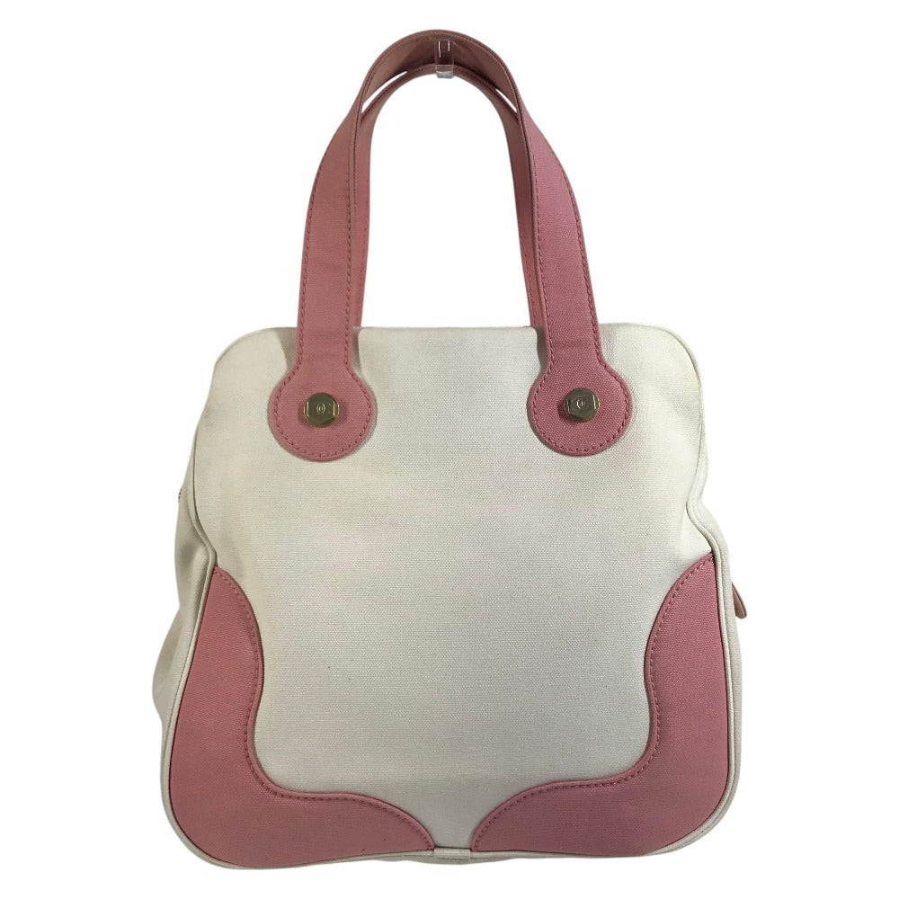 CHANEL CC CC Mark logo marshmallow Tote Bag Bicolor Hand Bag Canvas pink/White Used