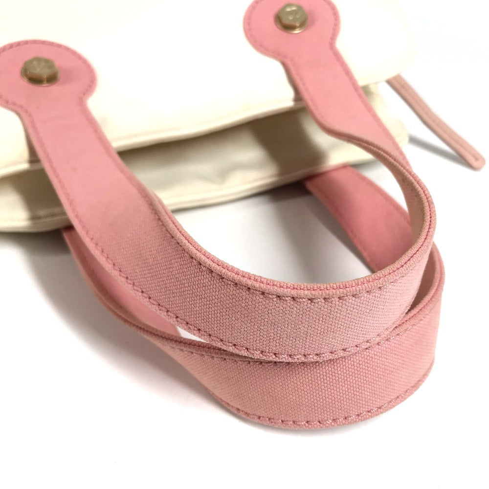 CHANEL CC CC Mark logo marshmallow Tote Bag Bicolor Hand Bag Canvas pink/White Used