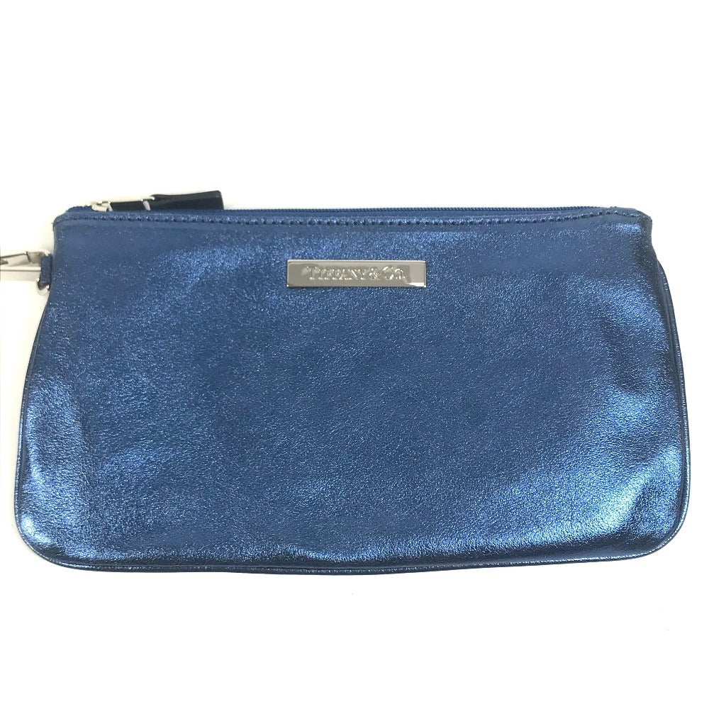 TIFFANY&Co. metallic Logo pouch included Bag Tote Bag Hand Bag Leather blue Used