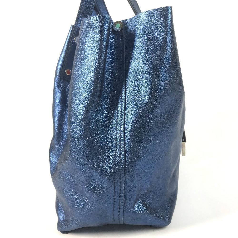 TIFFANY&Co. metallic Logo pouch included Bag Tote Bag Hand Bag Leather blue Used