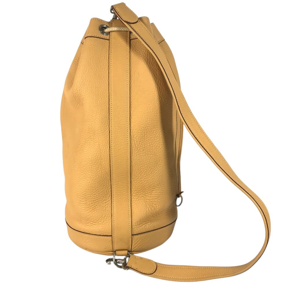HERMES H-punched logo drawstring bag lunch bag shawl Shoulder Bag Taurillon Clemence Yellow Beige Based Used