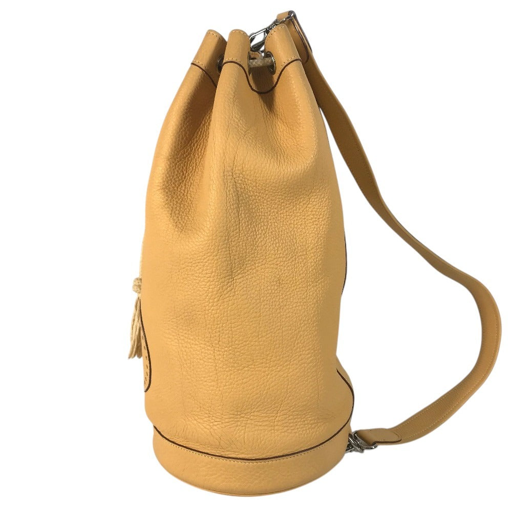 HERMES H-punched logo drawstring bag lunch bag shawl Shoulder Bag Taurillon Clemence Yellow Beige Based Used