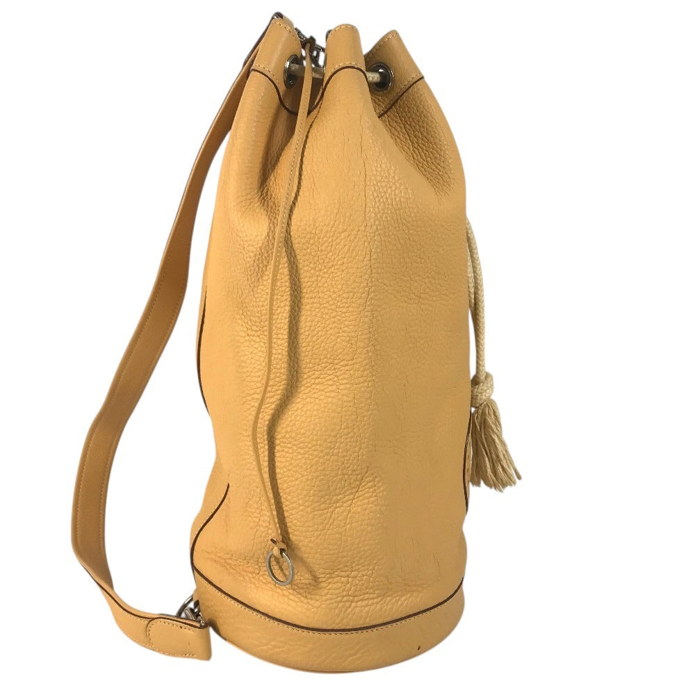 HERMES H-punched logo drawstring bag lunch bag shawl Shoulder Bag Taurillon Clemence Yellow Beige Based Used