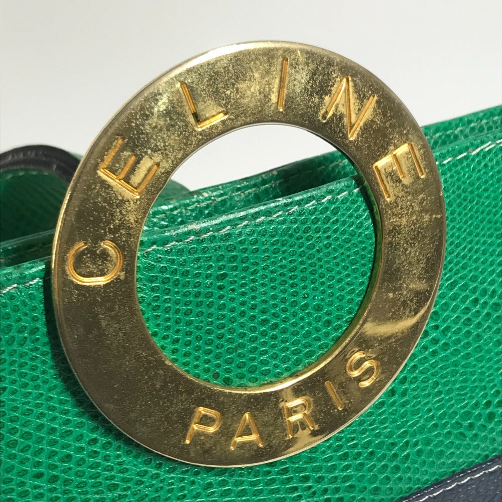 CELINE vintage Circle logo one-shoulder bucket bag bag shawl Shoulder Bag Leather Red x Green/Blue x yellow Used