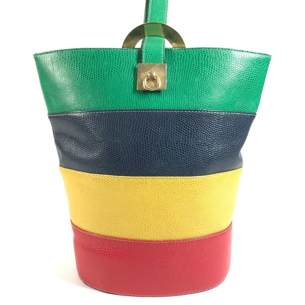 CELINE vintage Circle logo one-shoulder bucket bag bag shawl Shoulder Bag Leather Red x Green/Blue x yellow Used