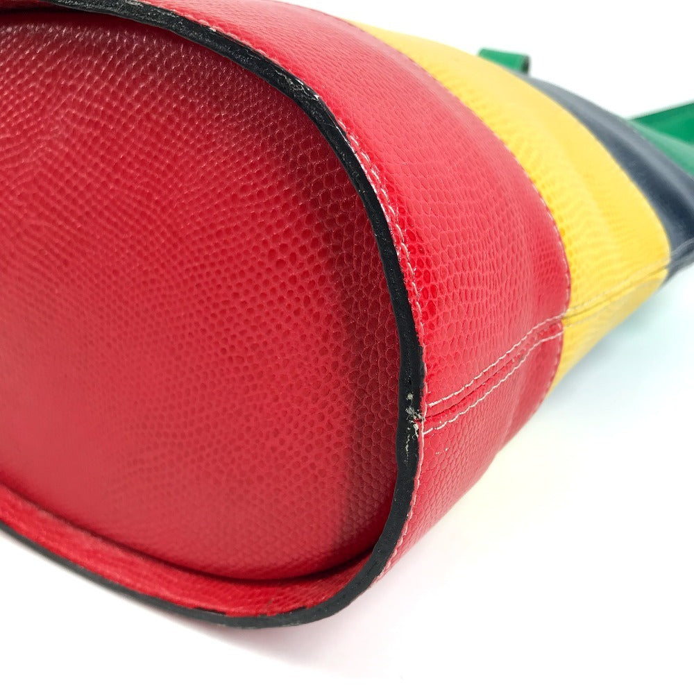 CELINE vintage Circle logo one-shoulder bucket bag bag shawl Shoulder Bag Leather Red x Green/Blue x yellow Used