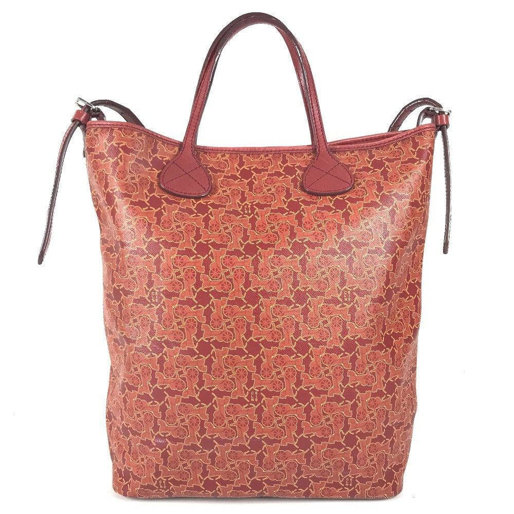 CELINE Sulky Logo Vertical Tote Bag, 2-way bag, Crossbody Tote Bag Shoulder Bag Leather / Coated Canvas Red Used