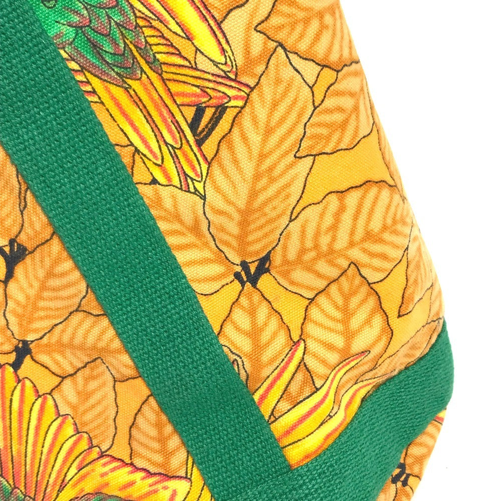 HERMES vintage Bird pattern Shoulder bag Drawstring bag Shoulder Bag cotton Green/yellow Used