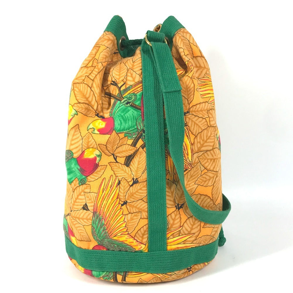 HERMES vintage Bird pattern Shoulder bag Drawstring bag Shoulder Bag cotton Green/yellow Used