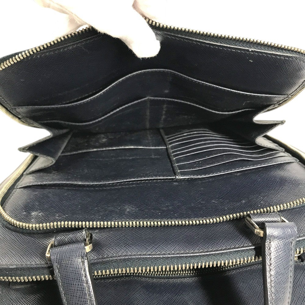 PRADA triangle logo triangle logo plate Handbag (vertical) Business bag saffiano leather blue Used