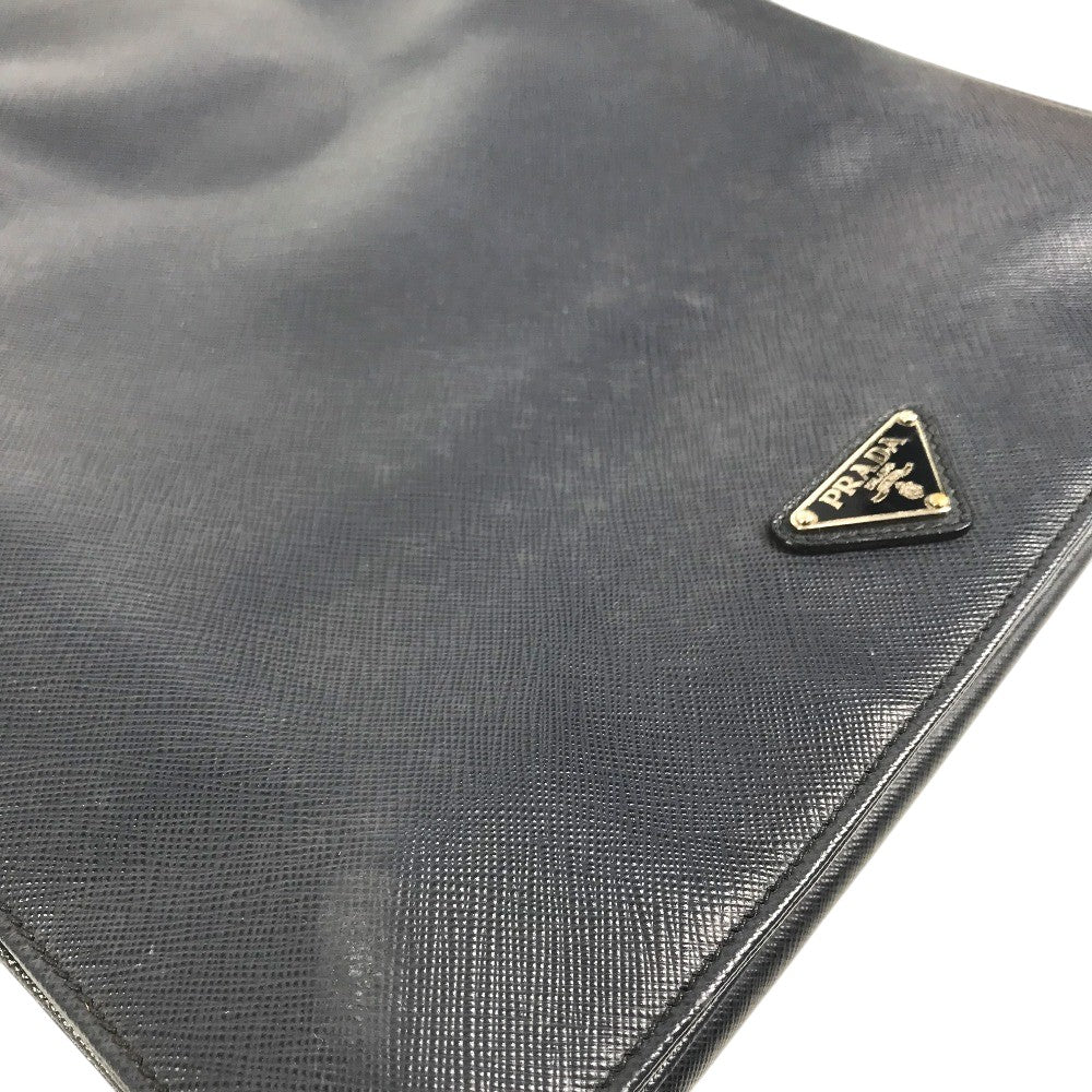 PRADA triangle logo triangle logo plate Handbag (vertical) Business bag saffiano leather blue Used
