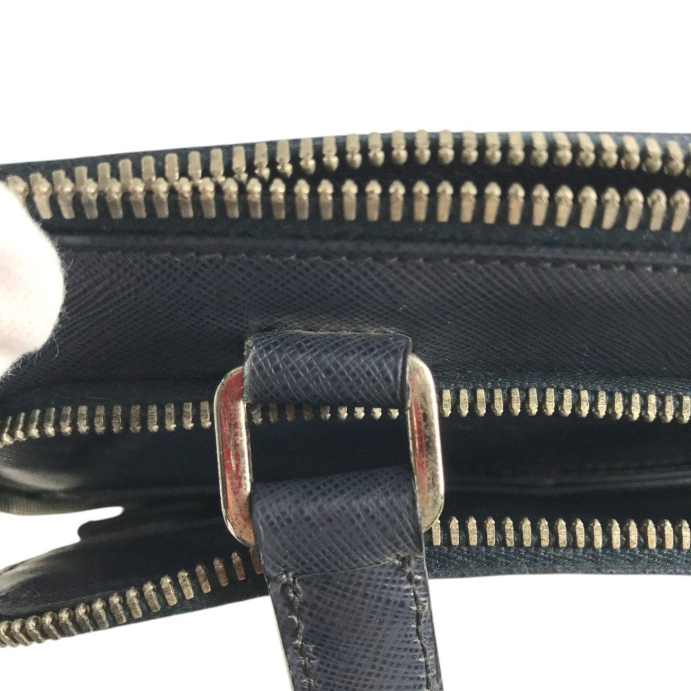 PRADA triangle logo triangle logo plate Handbag (vertical) Business bag saffiano leather blue Used