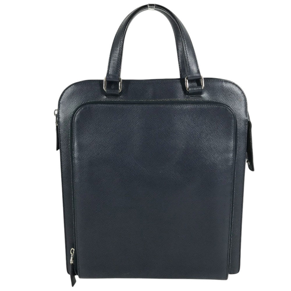 PRADA triangle logo triangle logo plate Handbag (vertical) Business bag saffiano leather blue Used