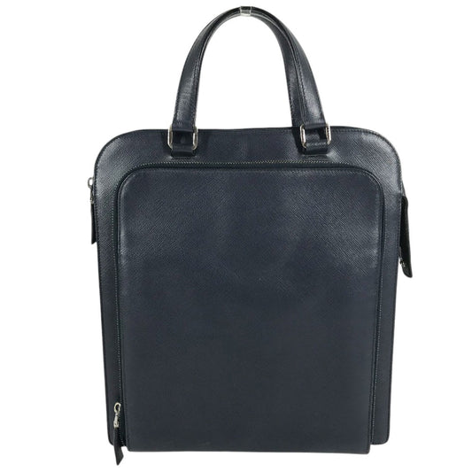 PRADA triangle logo triangle logo plate Handbag (vertical) Business bag saffiano leather blue Used