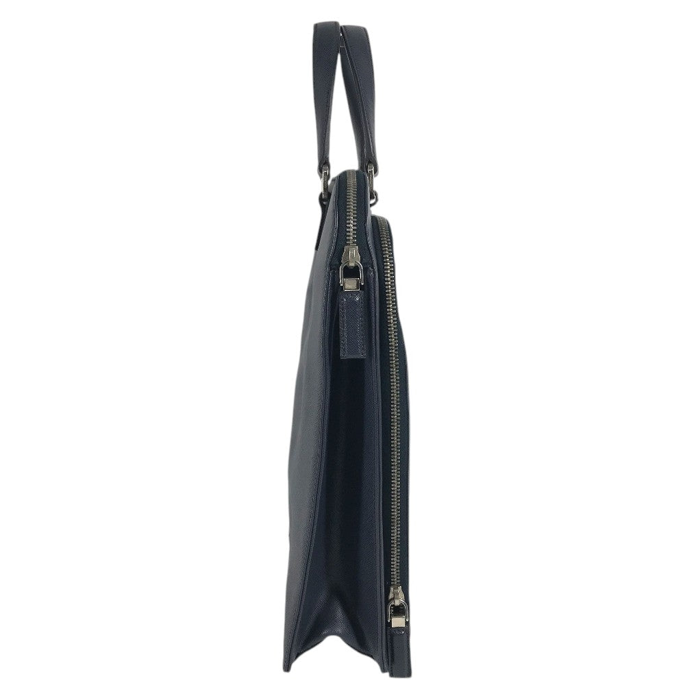 PRADA triangle logo triangle logo plate Handbag (vertical) Business bag saffiano leather blue Used