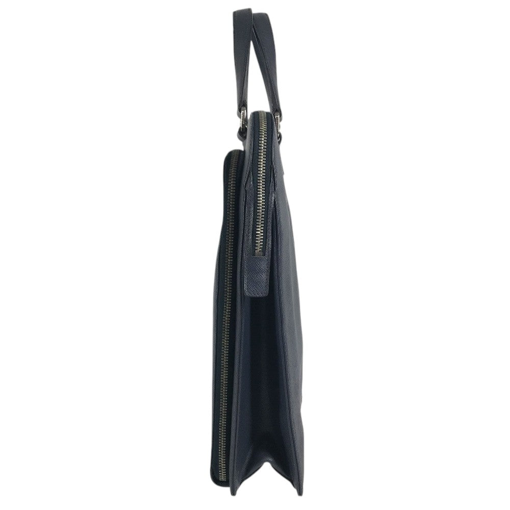 PRADA triangle logo triangle logo plate Handbag (vertical) Business bag saffiano leather blue Used