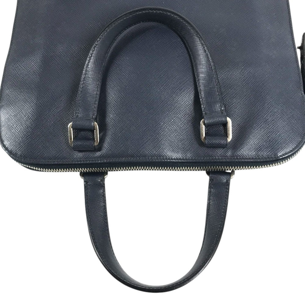PRADA triangle logo triangle logo plate Handbag (vertical) Business bag saffiano leather blue Used