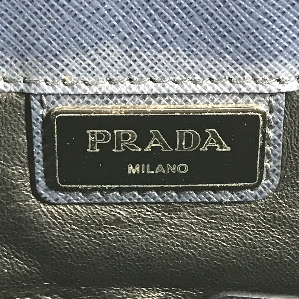 PRADA triangle logo triangle logo plate Handbag (vertical) Business bag saffiano leather blue Used
