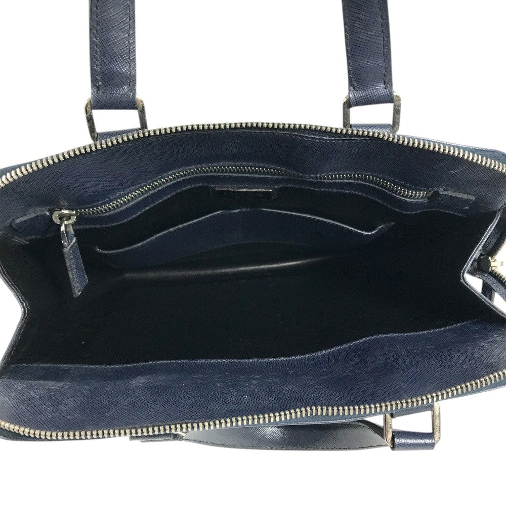 PRADA triangle logo triangle logo plate Handbag (vertical) Business bag saffiano leather blue Used