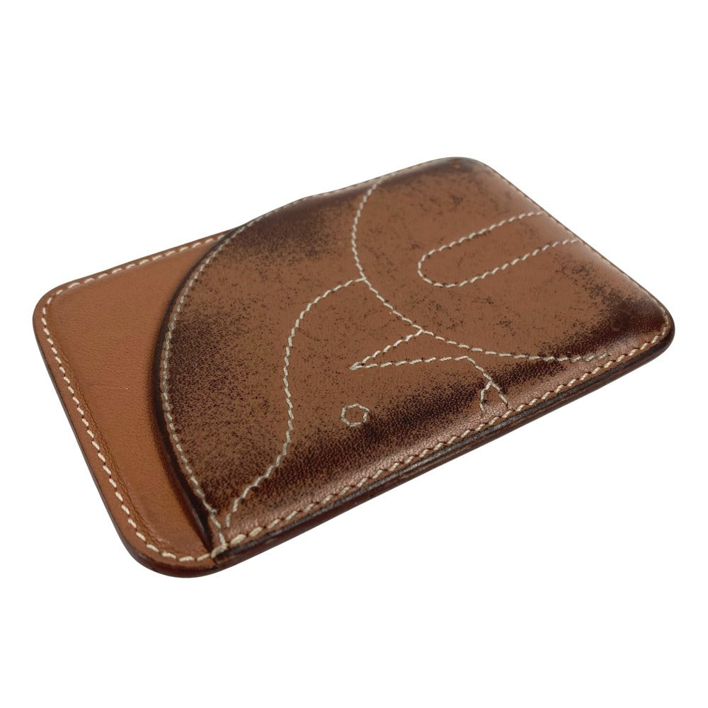HERMES MagSafe Eman Cheval MagSafe Business Card Holder Pass Case Card Case Leather Brown Used
