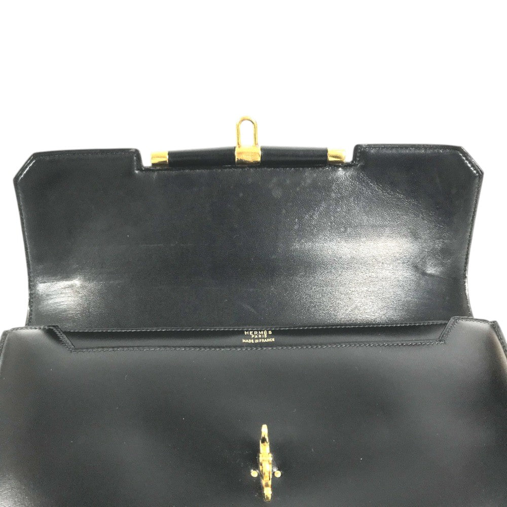 HERMES vintage Paroniere GoldHardware Paroniere Hand Bag Box Scarf Black Hand Bag Leather Black Used