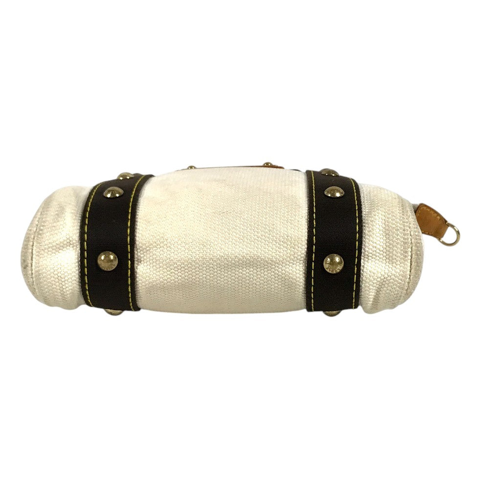 LOUIS VUITTON M40039 Antigua Cabas PM Tote Bag Hand Bag cotton White/Brown Used