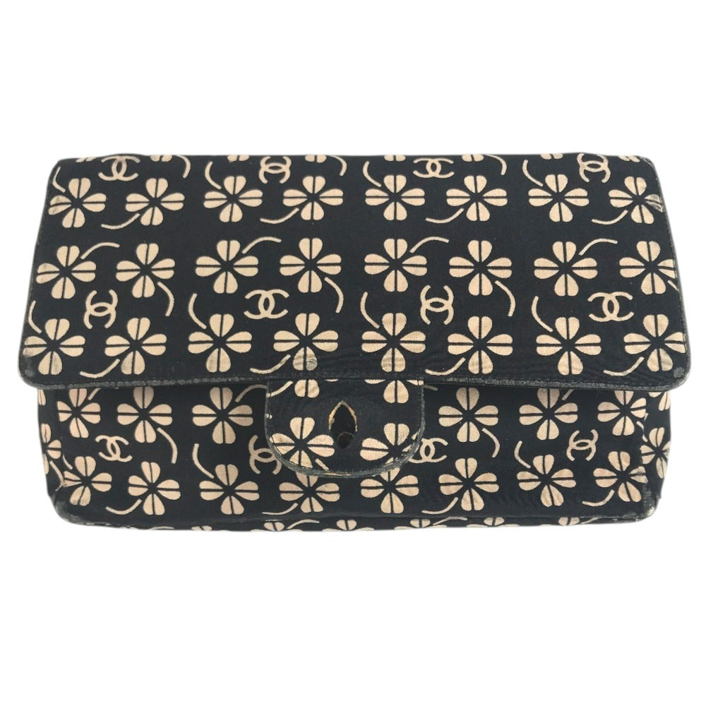 CHANEL Translated ants Clover CC logo CC Mark bag flap Shoulder Bag cotton Black Used