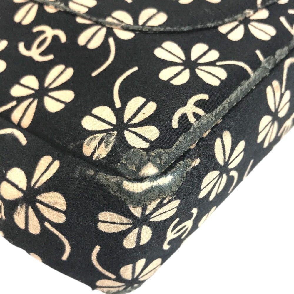 CHANEL Translated ants Clover CC logo CC Mark bag flap Shoulder Bag cotton Black Used