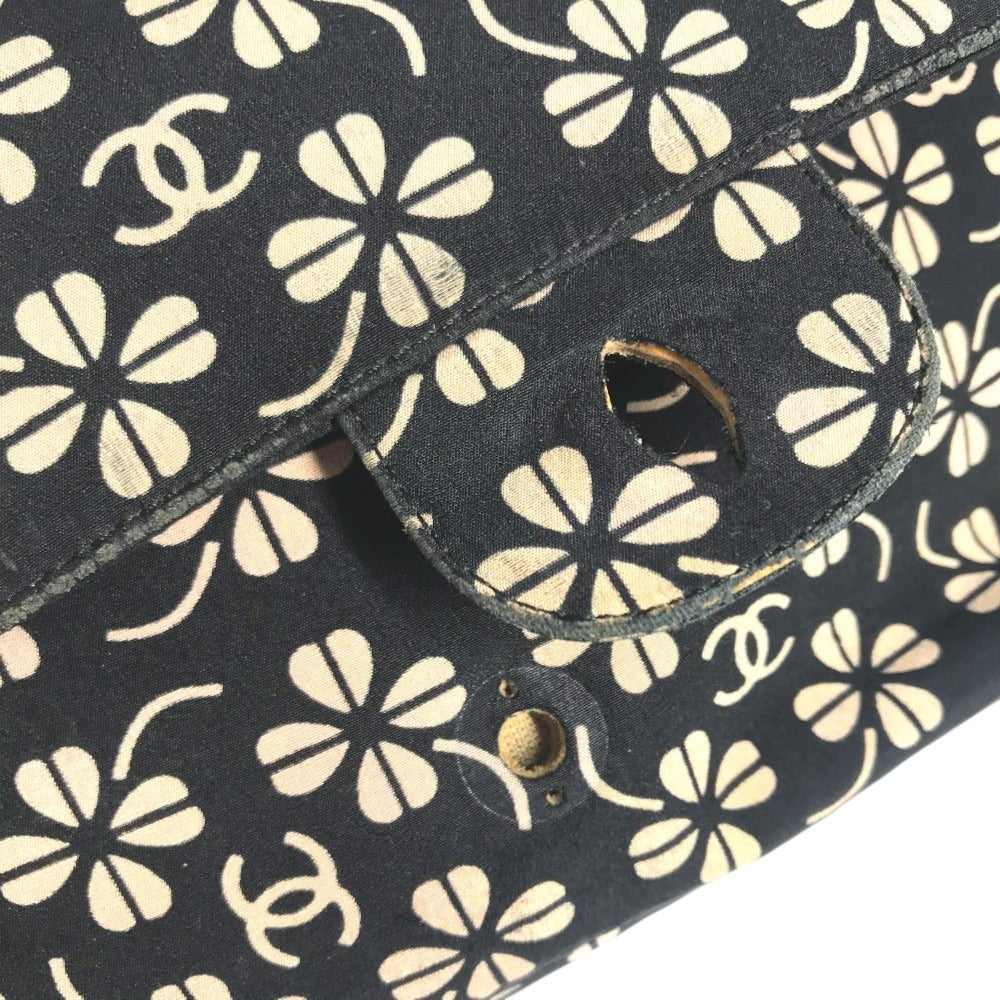 CHANEL Translated ants Clover CC logo CC Mark bag flap Shoulder Bag cotton Black Used