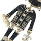 CHANEL 22P Lion Camellia Logo Animal Rhinestone Charm Bag Charm Key Holder Metal Black/Gold Used